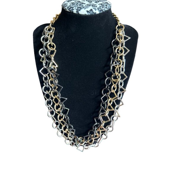 Geometric Links Multi-Layered Statement Necklace Gold Black Silver Adjustable - Picture 1 of 5